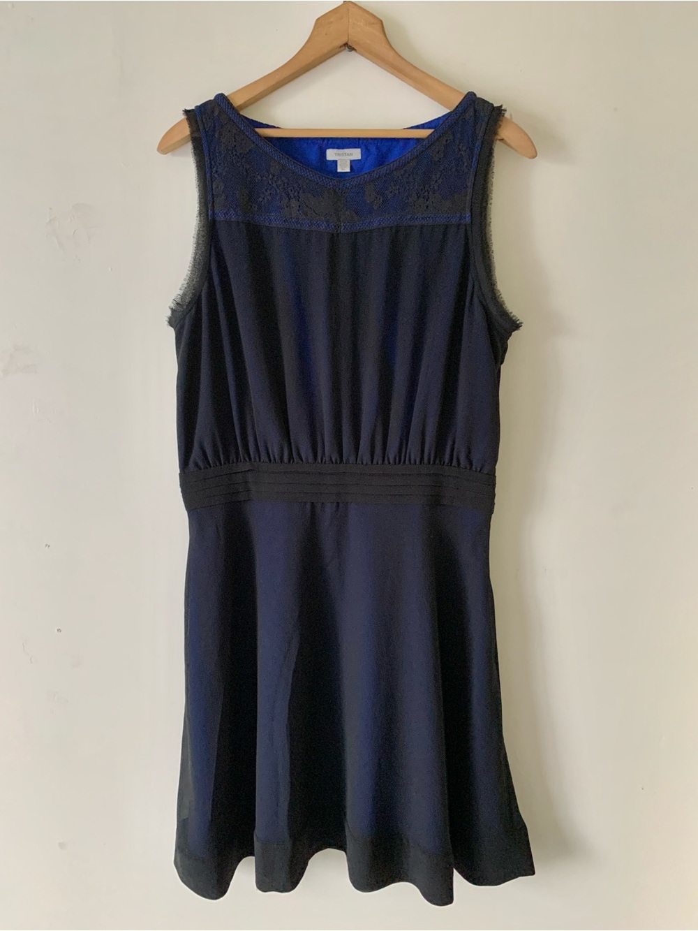 TRISTAN Black and Blue Lace Yoke Sleeveless Knee-Length Dress